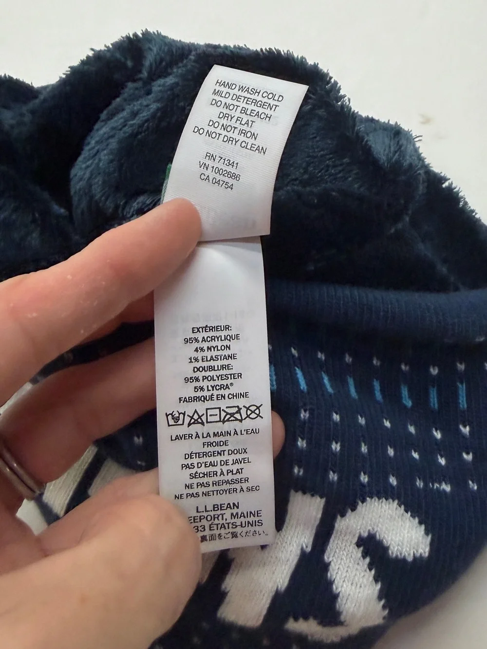 L.L. Bean Kids Navy Blue Beanie with 'SNOW DAY' Fleece Lining
